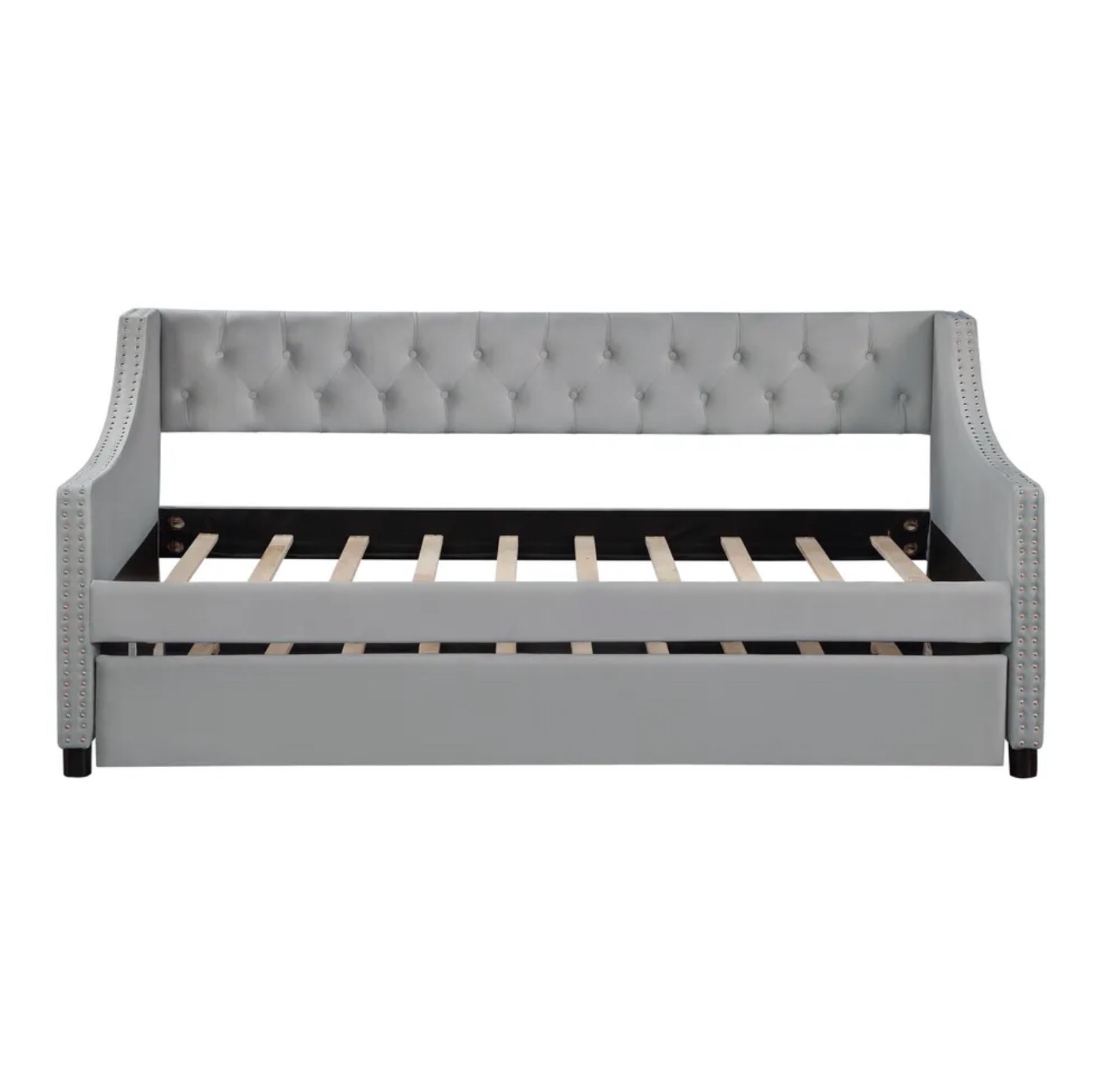 Twin Size Upholstered Daybed With Trundle, Sturdy Wood Bedframe W87667394 (incomplete) (similar to stock photo actual bed frame is beige)