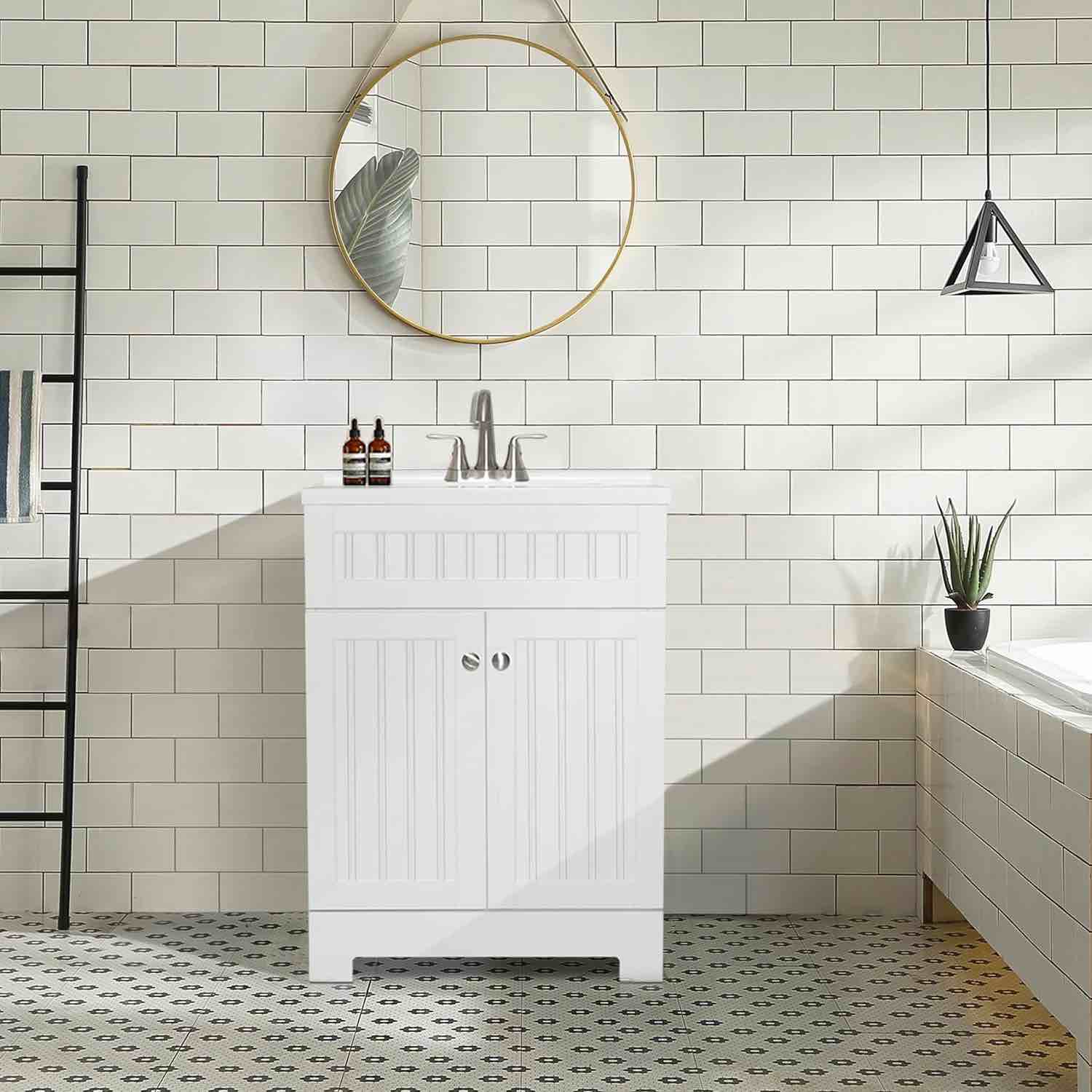 eclife 24" White Bathroom Vanity Cabinet with Resin Sink Combo, THKBV025WHOYM (incomplete)