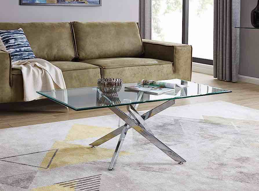 Leonardo Clear Glass And Chrome Metal Modern Stylish Coffee  Table  *incomplete,table top only*