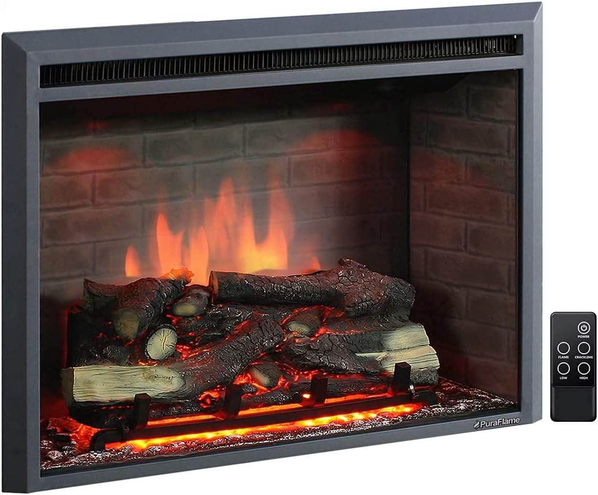 PuraFlame Western Electric Fireplace Insert with Fire Crackling Sound, Remote Control