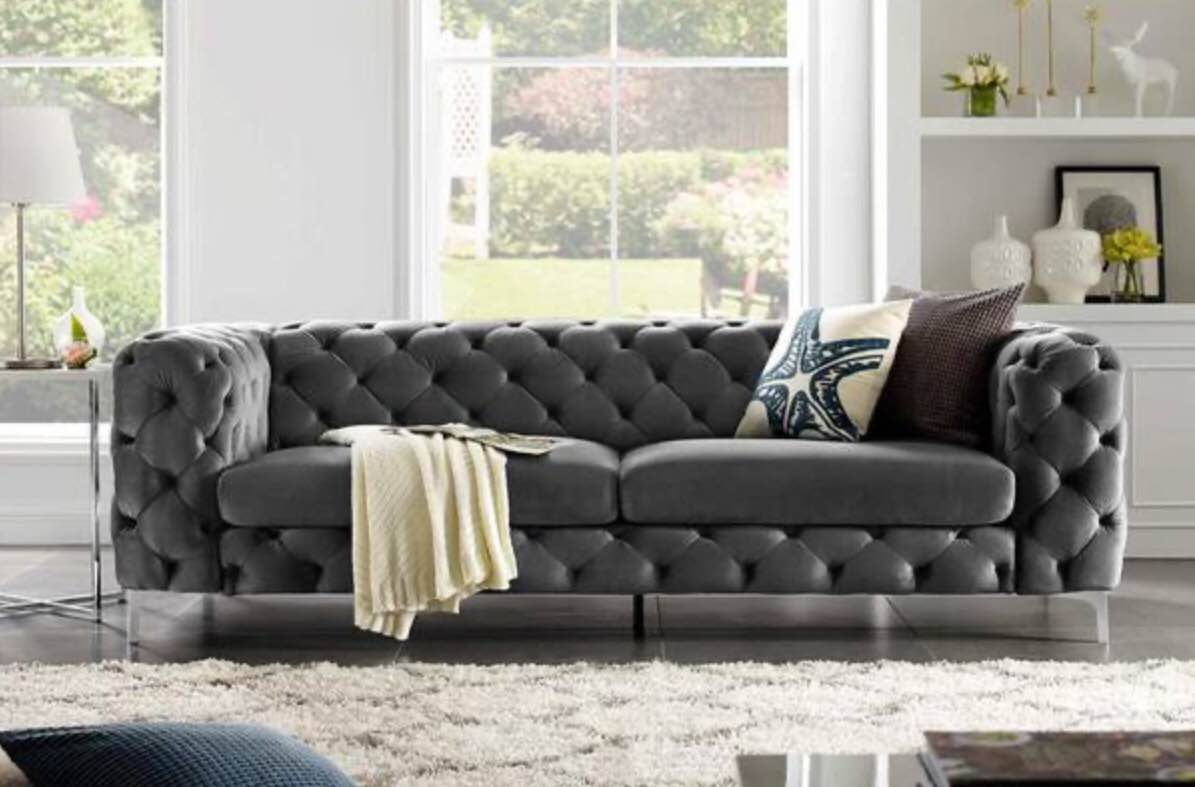 Bella 93.3 in. W Square Arm Velvet Mid-Century 3-Seat Straight Sofa *incomplete,box a (sofa arms,INCOMPLETE)*