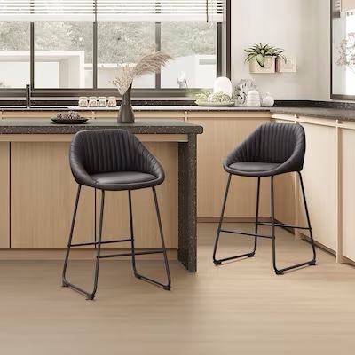 Art Leon Set of 2 Black 26.18-in H Counter height Upholstered Composite Bar Stool BS029-2-BKBR-PU