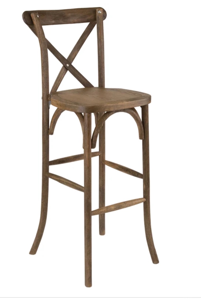 Stacking Bar Stool w/ Cross Back & Wood 43” 