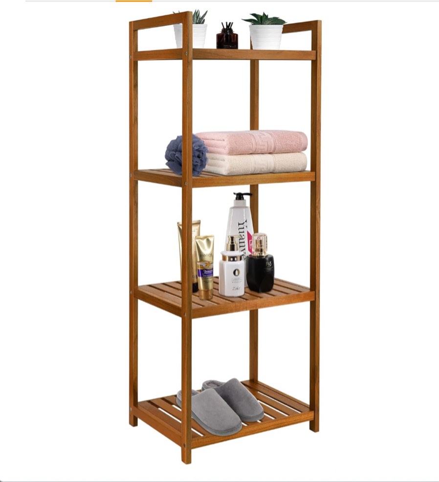 Teak Wood Bathroom Shelf Organizer Stand G66-G26001822 (similar to stock photo)