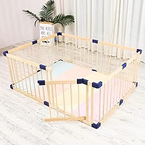 Kids Baby Toddler Playpen Indoor Portable Wooden Freestanding, Kids Baby Pet Cats Dogs Animals Toy Play Fence with Door,Safe Zone Playpen,Baby Safety Play A Perfect Birth Birthday Gift(120x160x61cm)