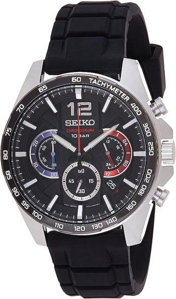 Seiko Men's Stainless Steel Japanese Quartz Silicone Strap, Black, Casual Watch 