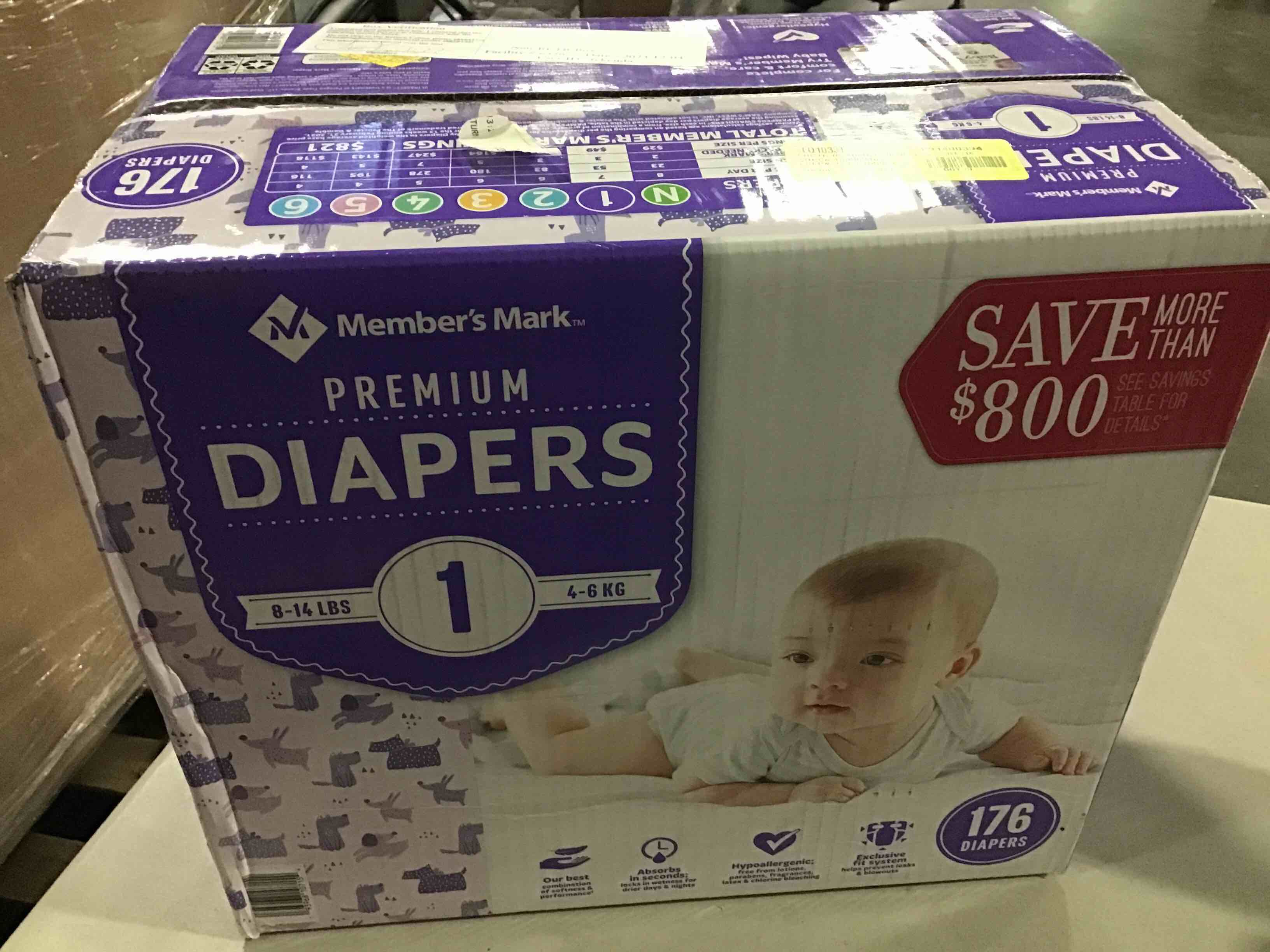 Member's Mark Premium Baby Diapers, Size 1 (814 Pounds), 176 Count