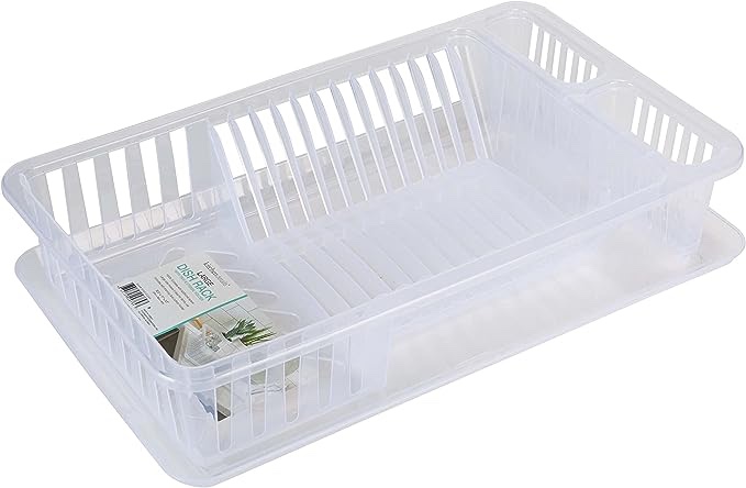 Kitchen Details Medium Dish Rack with Tray| Dimensions: 18.11" x 11.02" x 3.45" | 12 Plate | Kitchen Accessories | Tray |Cutlery Basket | Silver | Sink Accessories