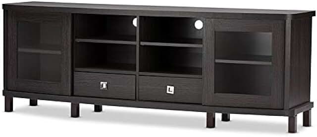 Baxton Studio Wholesale Interiors Beasley TV Cabinet with 2 Sliding Doors and Drawer, 70", Dark Brown