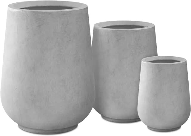 Kante 26.5", 20" and 13.1" H Round Natural Concrete Tall Planters (Set of 3), Drainage Holes for Patio, Balcony, Backyard, Living Room (RF2015023ABC-C80021)