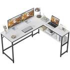 CubiCubi L Shaped Desk, 55.1 inch Corner Computer Desk with Storage Shelves, Study Writing Table Workstation with Open Shelves for Home Office, White