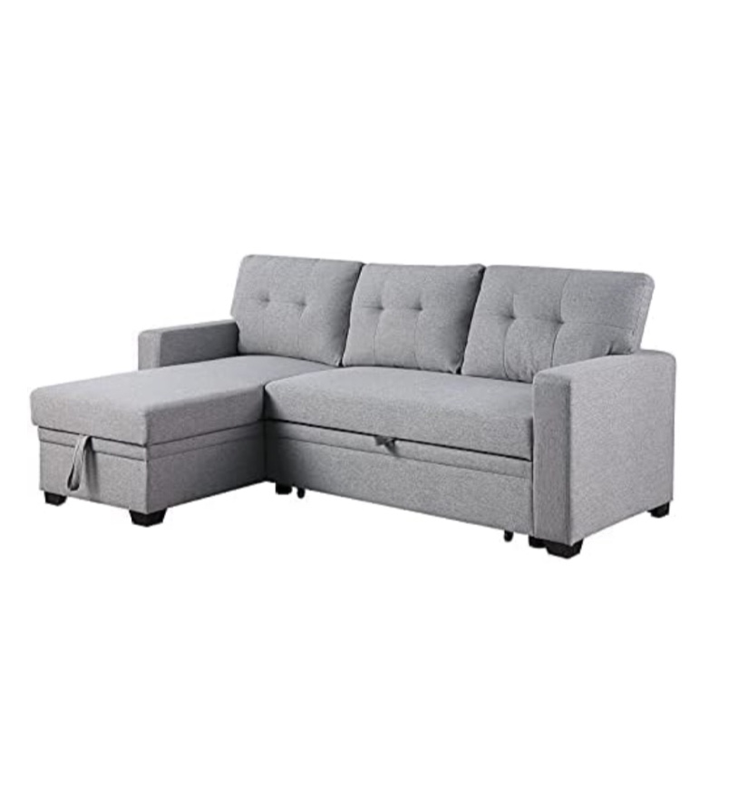  Contemporary Reversible Sectional Sleeper Sectional Sofa with Storage Chaise in Light Gray Fabric