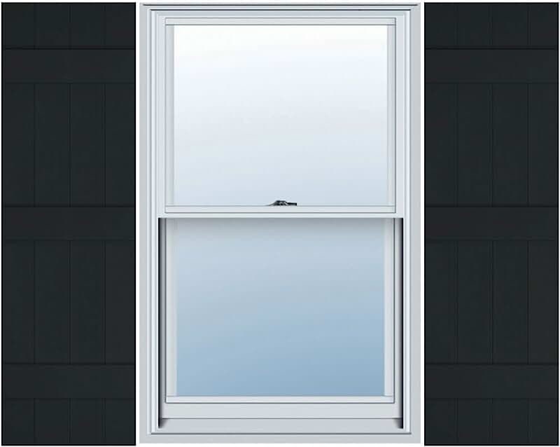 Lifetime Vinyl LJ4S14X05900BL Standard Four Board Joined, Board-n-Batten Vinyl Shutters, w/Installation Shutter-Lok's & Matching Screws (Per Pair), 14"W x 59"H, Black