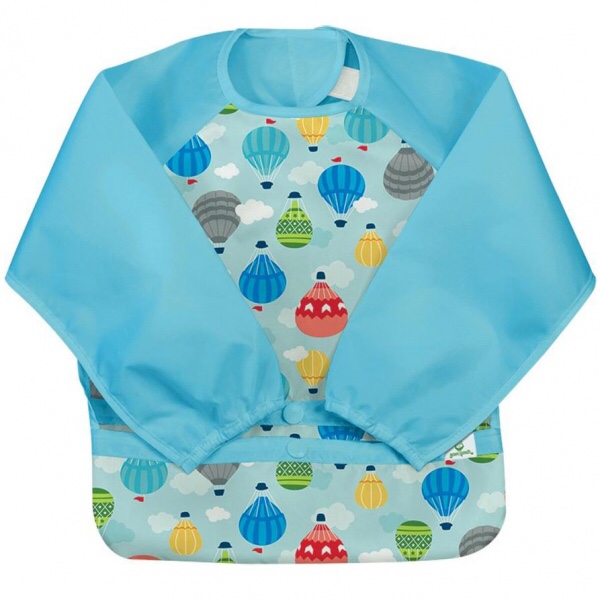 Snap & go® easy-wear long sleeve bib - Aqua Hot Air Balloons