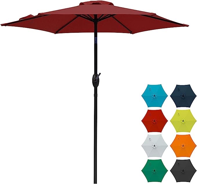 Punchau 6 Ft Outdoor Patio Umbrella, Easy Open/Close Crank and Push Button Tilt Adjustment - Wine Red Burgundy Market Umbrellas