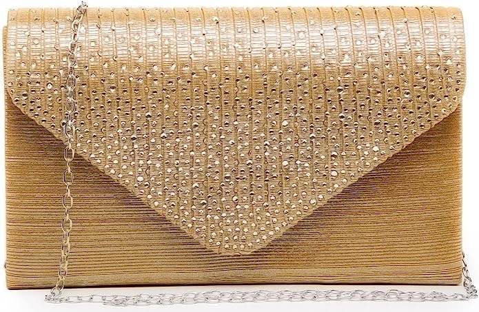 Dasein Women Satin Evening Bag Rhinestone Clutch Purse Wedding Prom Purse Formal Cocktail Party Handbag