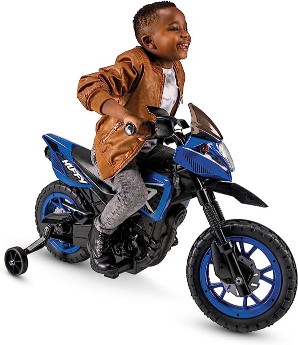 (incomplete)Huffy 6V Kids Electric Battery-Powered Ride-On Motorcycle Bike Toy w/Training Wheels, Engine Sounds, Charger - Blue, 17048P