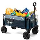 TIMBER RIDGE Outdoor Collapsible Wagon Utility Folding Cart Heavy Duty All Terrain Wheels for Shopping Camping Garden with Side Bag and Cup Holders