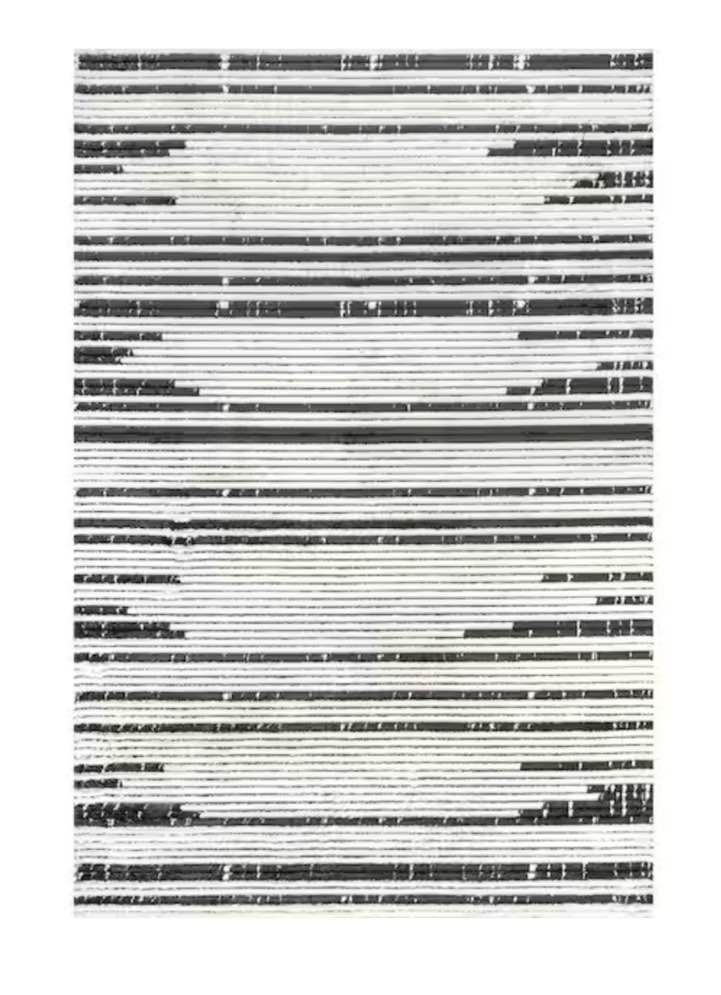 Carling Soft Shaggy Textured Contemporary Stripes Fringe Beige 3’ X 5’ BEIGE 