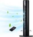Uthfy Tower Fan with Remote Control, Oscillating Bladeless Fan, 35 Inches, Quiet with 3 Speeds, 3 Modes,7H Timer, Standing Floor Fans for Bedroom Whole Room Home Office, Black (ATF-011L-1)