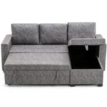 (incomplete only 1 box) 84"Pull-out L-shaped storage sofa bed, corner sofa bed with storage chaise lounge,upholstered with nail head trim, 3-seater sofa