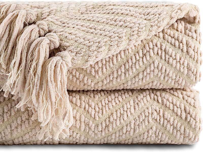Chanasya Textured Knitted Super Soft Throw Blanket with Tassels - Warm Fluffy Cozy Plush Knit - for Couch Bed Sofa Living Room Framhouse Light Brown Accent Decor (50x65 Inches) Taupe Blanket