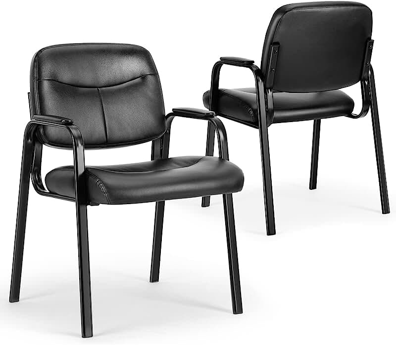 Guest Reception Chair - Waiting Room Chair Set of 2 with Fixed PU Leather Padded Armrest, Clinic Chairs with Lumbar Support,Office Desk Chairs without Wheels for Restaurant, Library, Barber Store