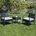 IJIALIFE 3 Pieces Patio Furniture Set, Indoor/Outdoor Patio Rattan Wicker Conversation Bistro Set for Garden Balcony Backyard Porch Lawn, Grey Rattan & Grey Cushion