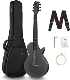 Enya Nova Go Carbon Fiber Acoustic Guitar 1/2 Size Beginner Adult Travel Acustica Guitarra w/Starter Bundle Kit of Colorful Gift Packaging, Acoustic Guitar Strap, EVA Case, Cleaning Cloth(Black)