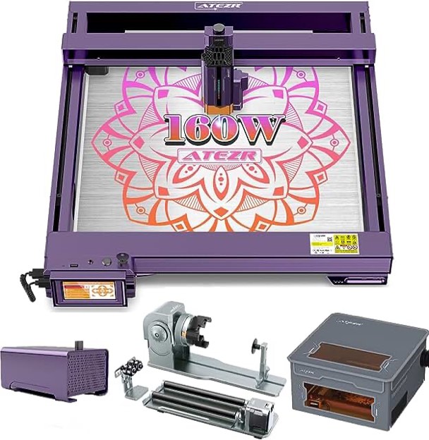 ATEZR L2 36W Laser Engraver with KR PRO Laser Chuck Rotary & AS Laser Enclosure & Air Assist