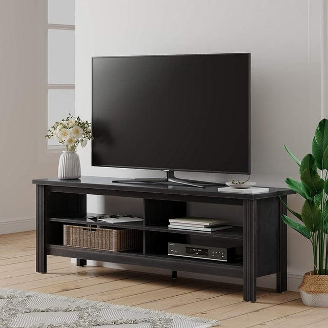 WAMPAT Farmhouse TV Stands, Wood Media Console Storage Cabinet, 59 inch, Black