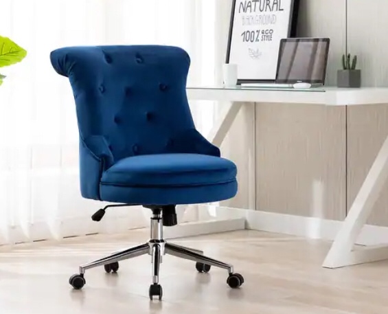 Porthos Home Itzel Velvet Desk Chair With Swivel, Wingback Design (same product, different color in stock photo, chair is pink)