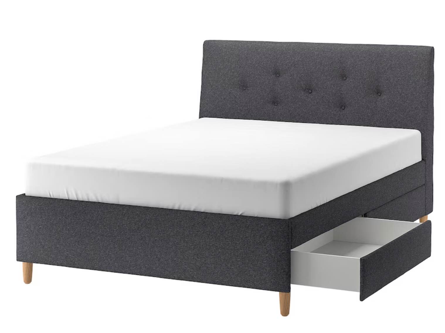 IDANÄS Upholstered storage bed, Gunnared dark gray, Queen Size