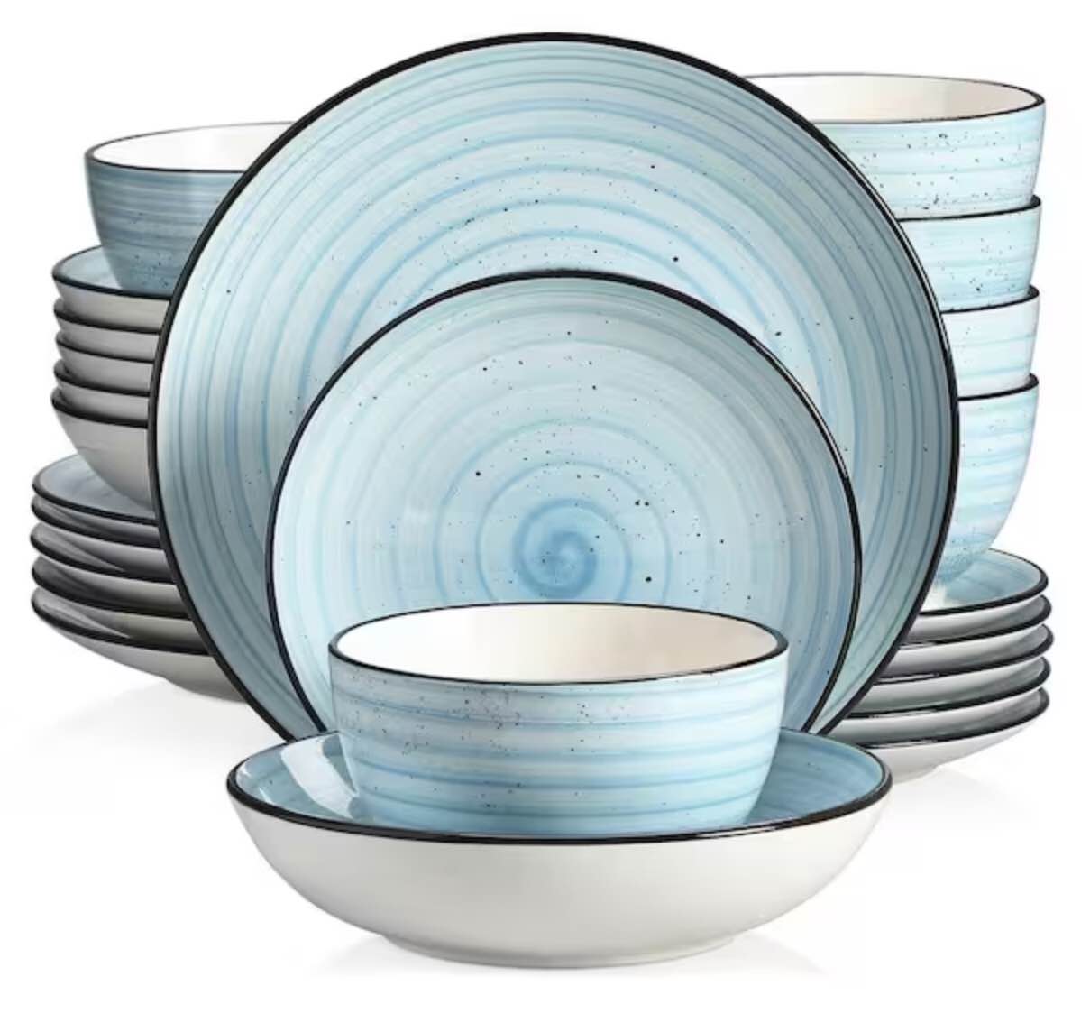 vancasso (Brand Rating: 4.7/5)  Bonbon 24-Pieces Blue Stoneware Handpainted Spirals Pattern Dinnerware Set (Service for 6)