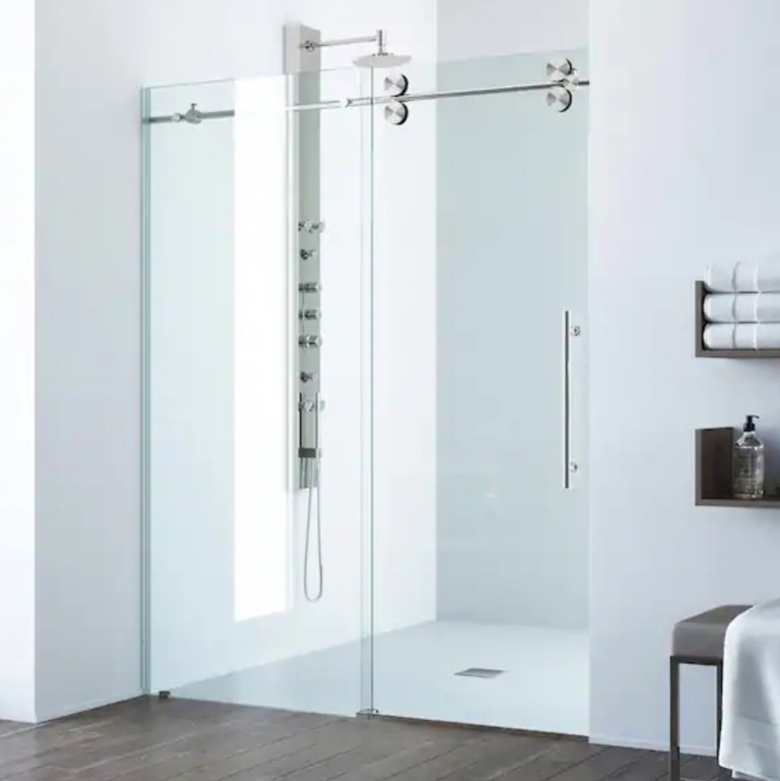 VIGO Elan 68 to 72 in. W x 74 in. H Frameless Sliding Shower Door in Stainless Steel with 3/8 in. (10 mm) Clear Glass (INCOMPLETE) (HARDWARE ONLY)