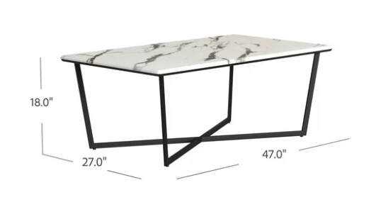 East at Main Luca Stain Resistant Faux Marble Coffee Table by East at Main, White and Black with Iron Base (incomplete)