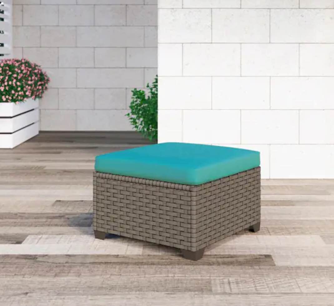TK CLASSICS Keys Wicker Outdoor Ottoman, Summer Fog Weave (Cushion color unknown)