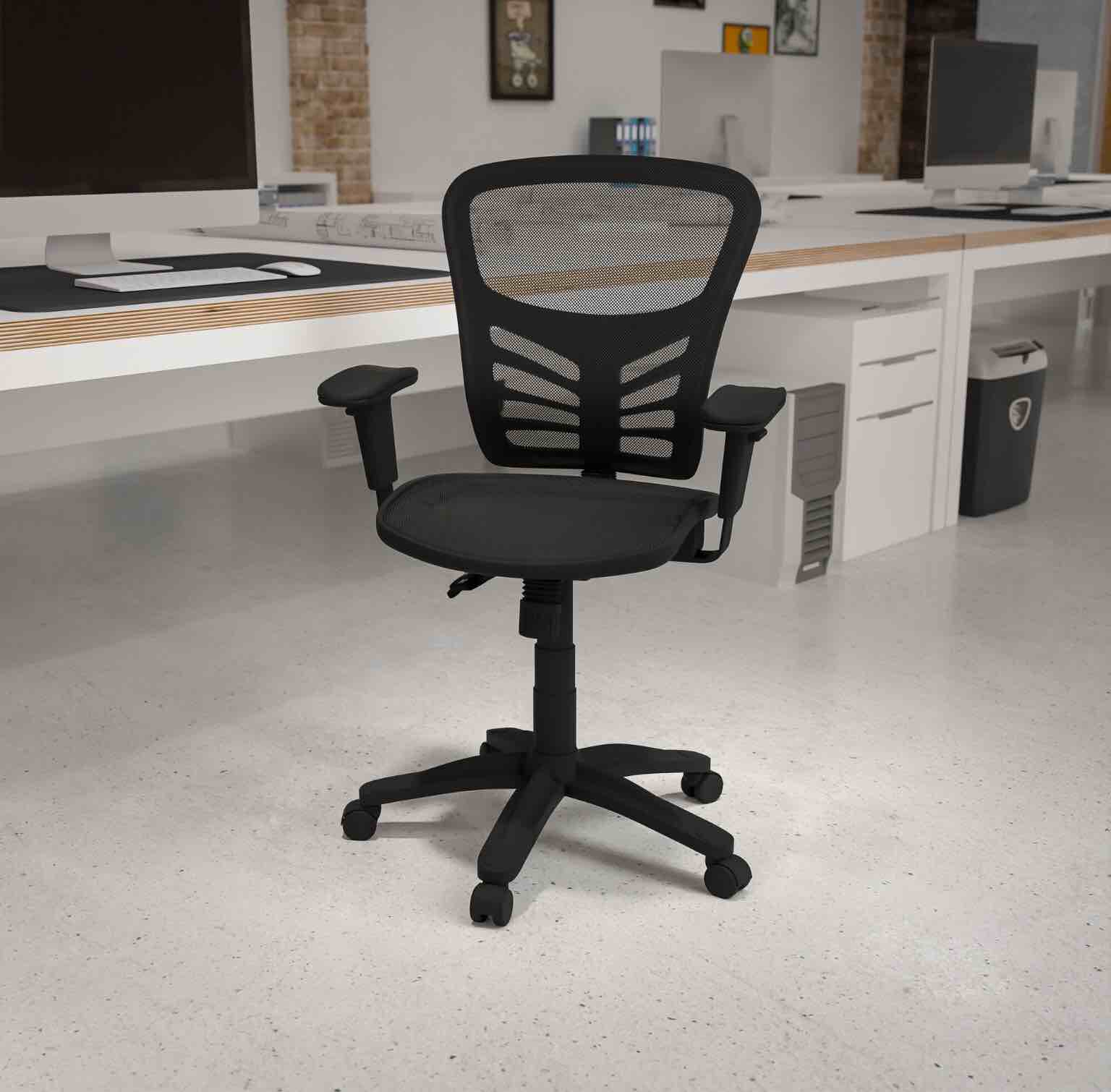 Flash Furniture Nicholas Mid-Back Black Mesh Multifunction Executive Swivel Ergonomic Office Chair with Adjustable Arms
