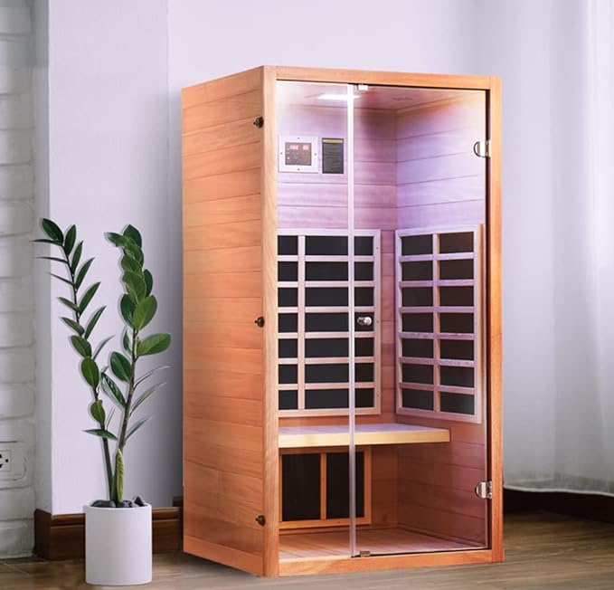 Hongyuan WF9100 FAR Infrared Carbon Sauna Room for Home,1-Person saunas with Low EMF Sauna Heater and Hemlock & Okoume Wood, Easy Set up and Doesnt take Too Much Space(Incomplete box 2/2)