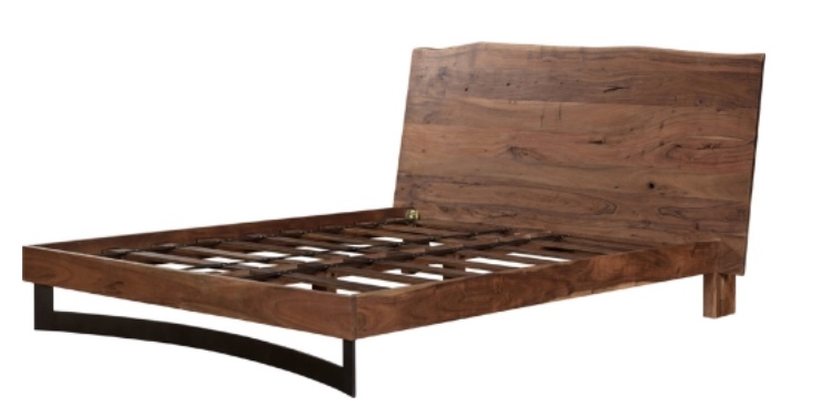 Bent Queen Bed in Live Edge Acacia Wood on Iron by Moe's(incomplete box 3/3)