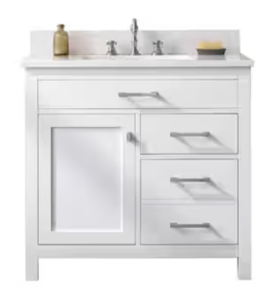 Jasper 36 in. W x 22 in. D Bath Vanity in White with Engineered Stone Vanity in Carrara White with White Basin