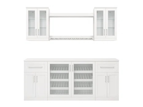 Home Bar 21" Shaker Style 8 Piece Cabinet Set with Wine Storage and Display Shelf