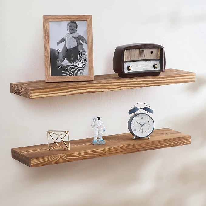 Floating Shelves - Natural Rustic Wooden Wall Shelf Set of 2- 24 Inch Handcrafted European Pine Storage Shelf Display Shelf for Kitchen Bathroom Living Room Bedroom Farmhouse 