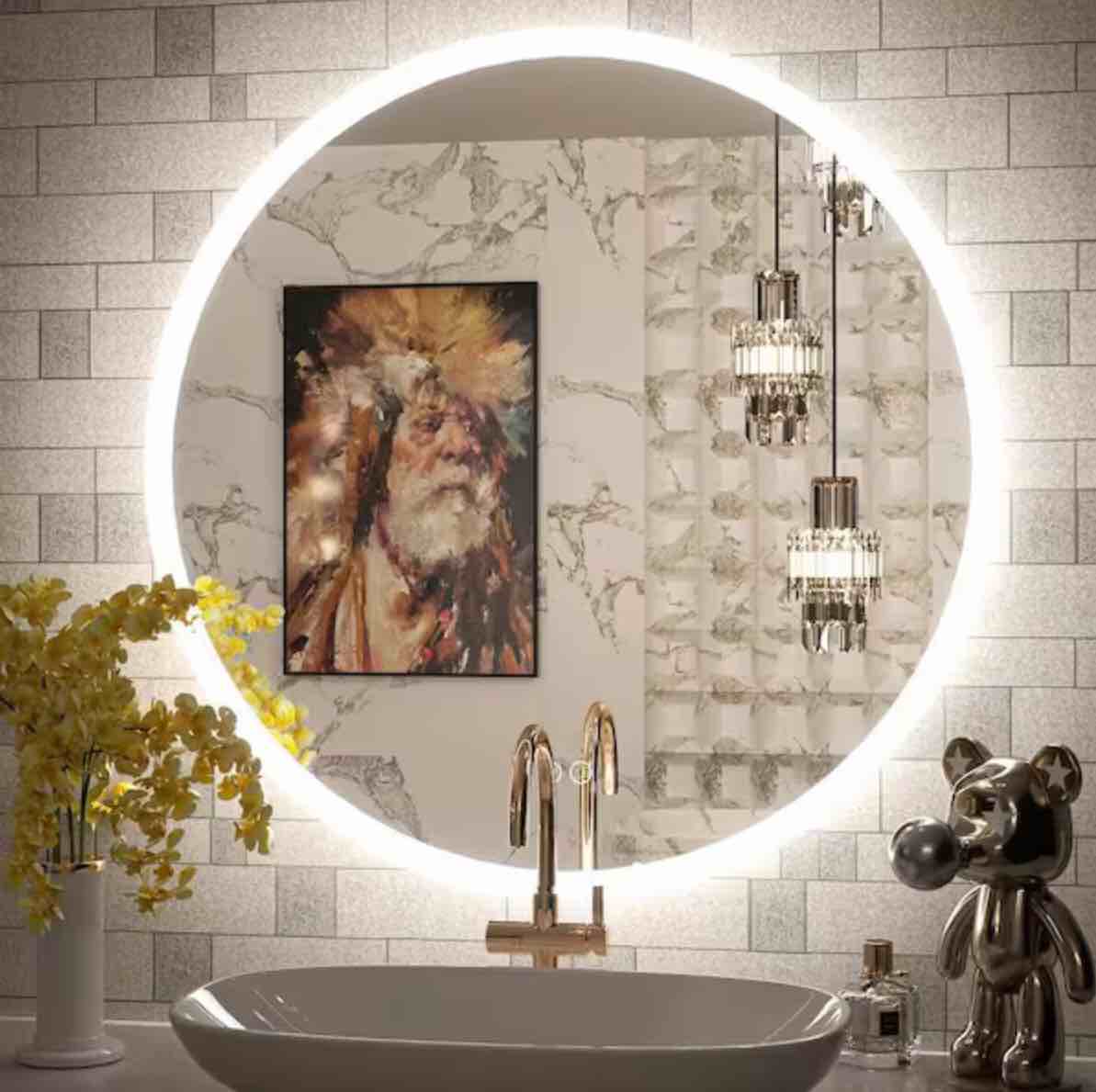 24 in. W x 24 in. H Round Frameless Super Bright 192 Leds/m Lighted Anti-Fog Tempered Glass Wall Bathroom Vanity Mirror