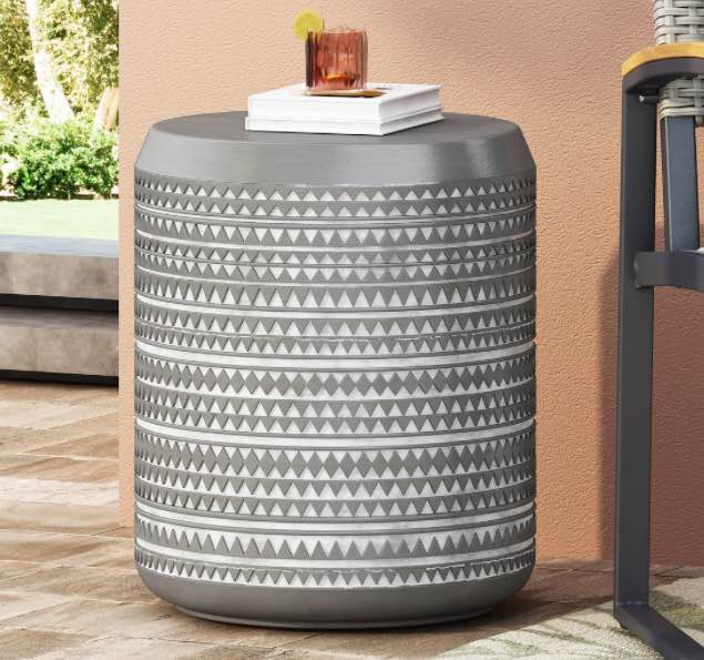 Aquilla Outdoor Lightweight Concrete Side Table, Concrete Finish and White