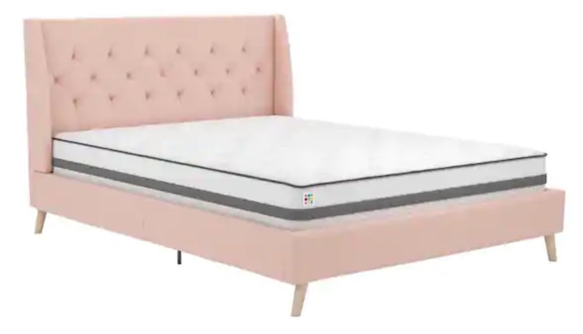 Full linen Pink Upholstered BedFrame (similar to stock photo incomplete) 