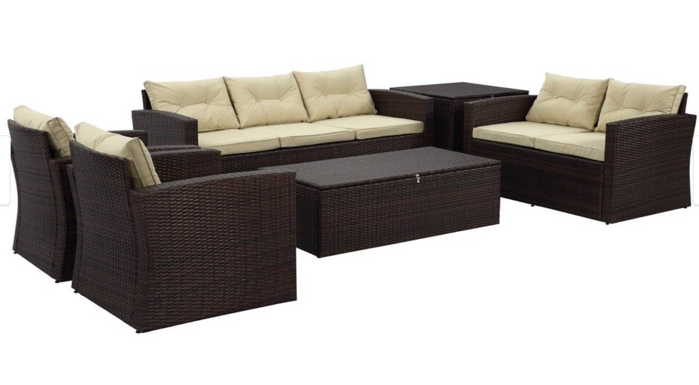 Rio 6-piece 7-seat Dark Brown All-weather Wicker storage Conversation Set