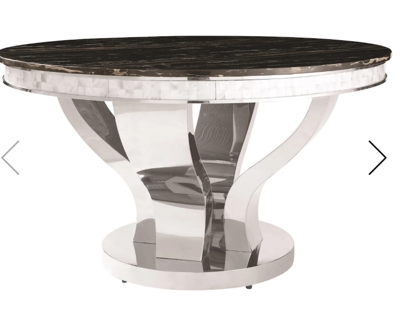(incomplete Box 1 of 3) Faux Marble Dining Table with Chrome Stainless Steel