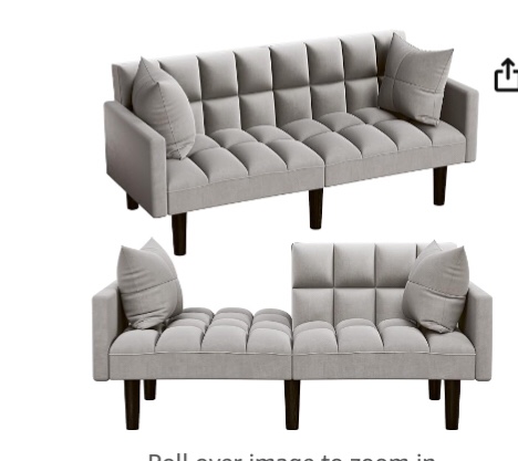 YESHOMY Futon Sofa Bed Upholstered Modern Convertible Couch with Cylindrical Pillow, Suitable for Bedroom, Apartment, Dormitory Retro Style, Light Gray (box 2 incomplete) 