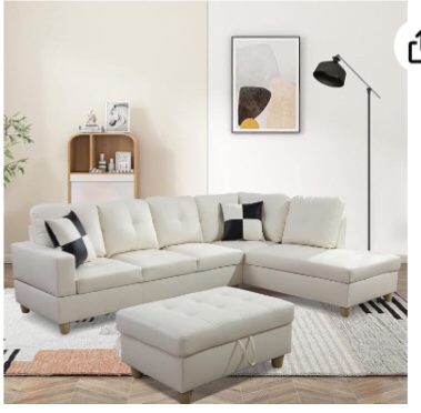 GEBADOL Lifestyle Furniture Sectional Sofa Set Faux Leathe with Storage Mats and 2 Pillows Smooth and Soft Couch ?Sets, Ivory White(incomplete) 